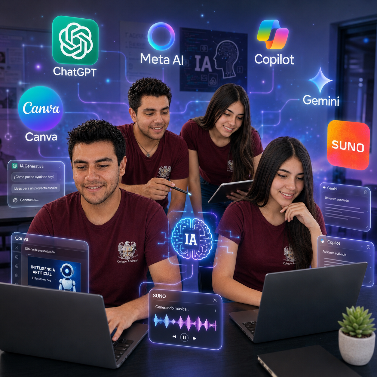 Alumnos trabajando con herramientas de IA